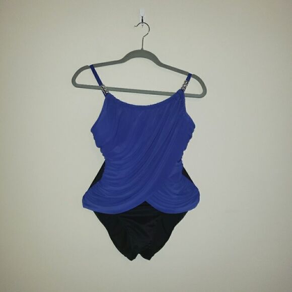 MAGICSUIT LISA ROYAL BLUE AND BLACK WITH UNDERWIRE ONE PIECE SWIMSUIT SIZE 10 - Picture 1 of 7